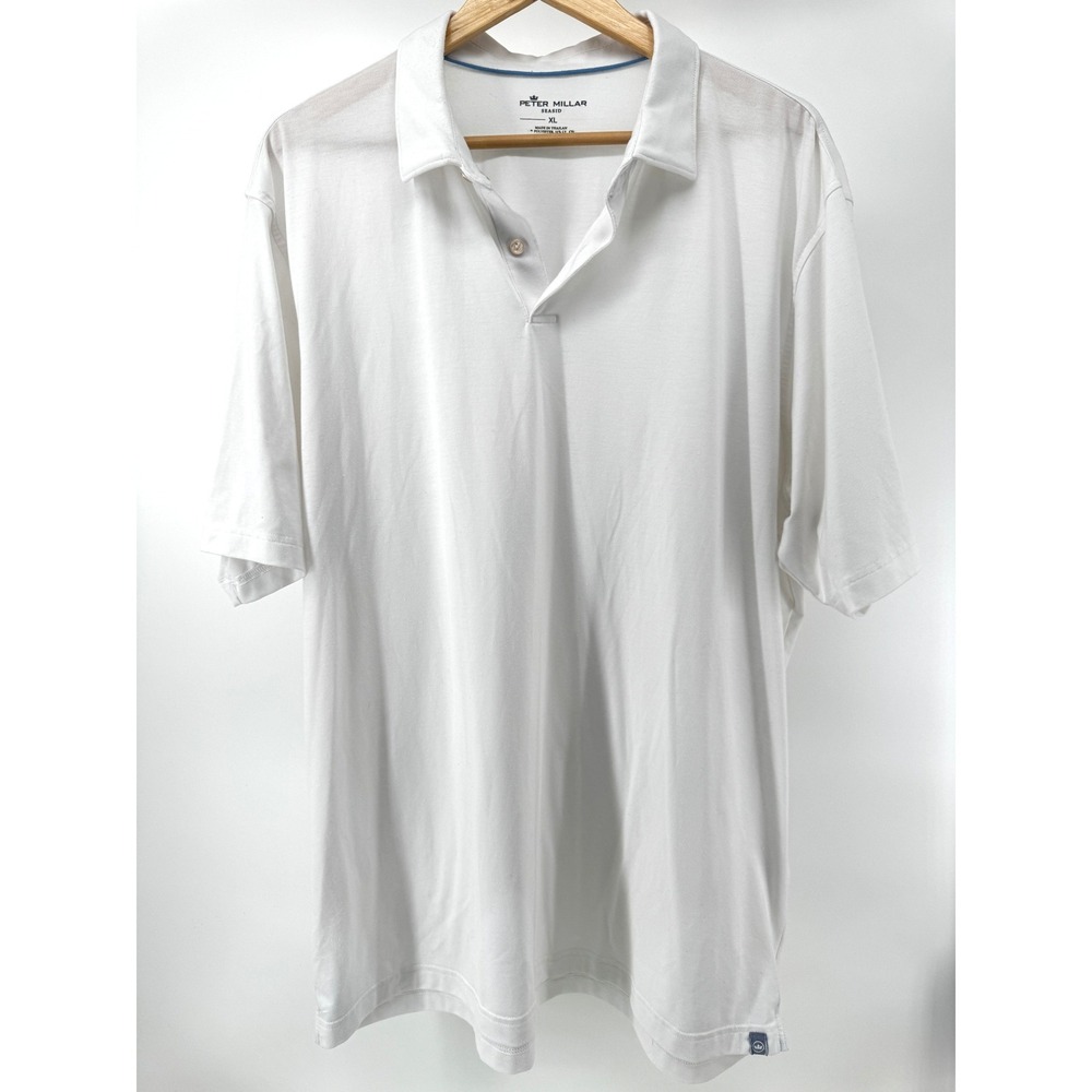 Peter Millar Polo Shirt Mens XL White Seaside Short Sleeve Tencel Blend